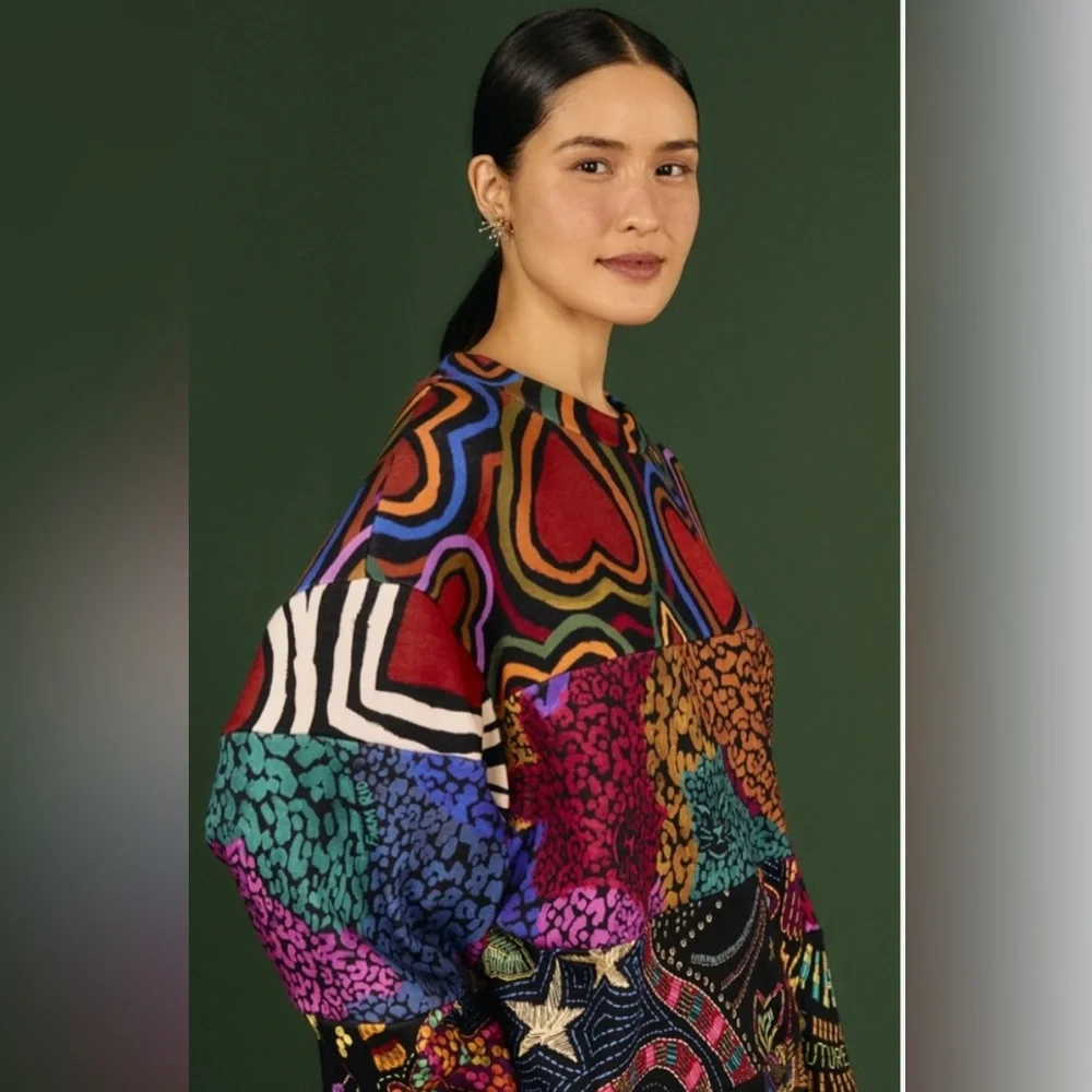 Farm Rio Patchwork Hearts Cropped Sweatshirt 🌈 - Picture 2 of 7